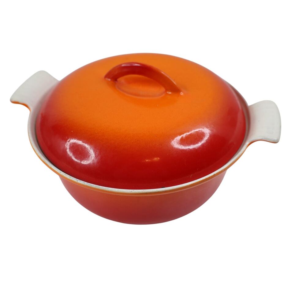 Vintage Descoware Cast Iron Enamel Flame Orange Ombre Dutch Oven